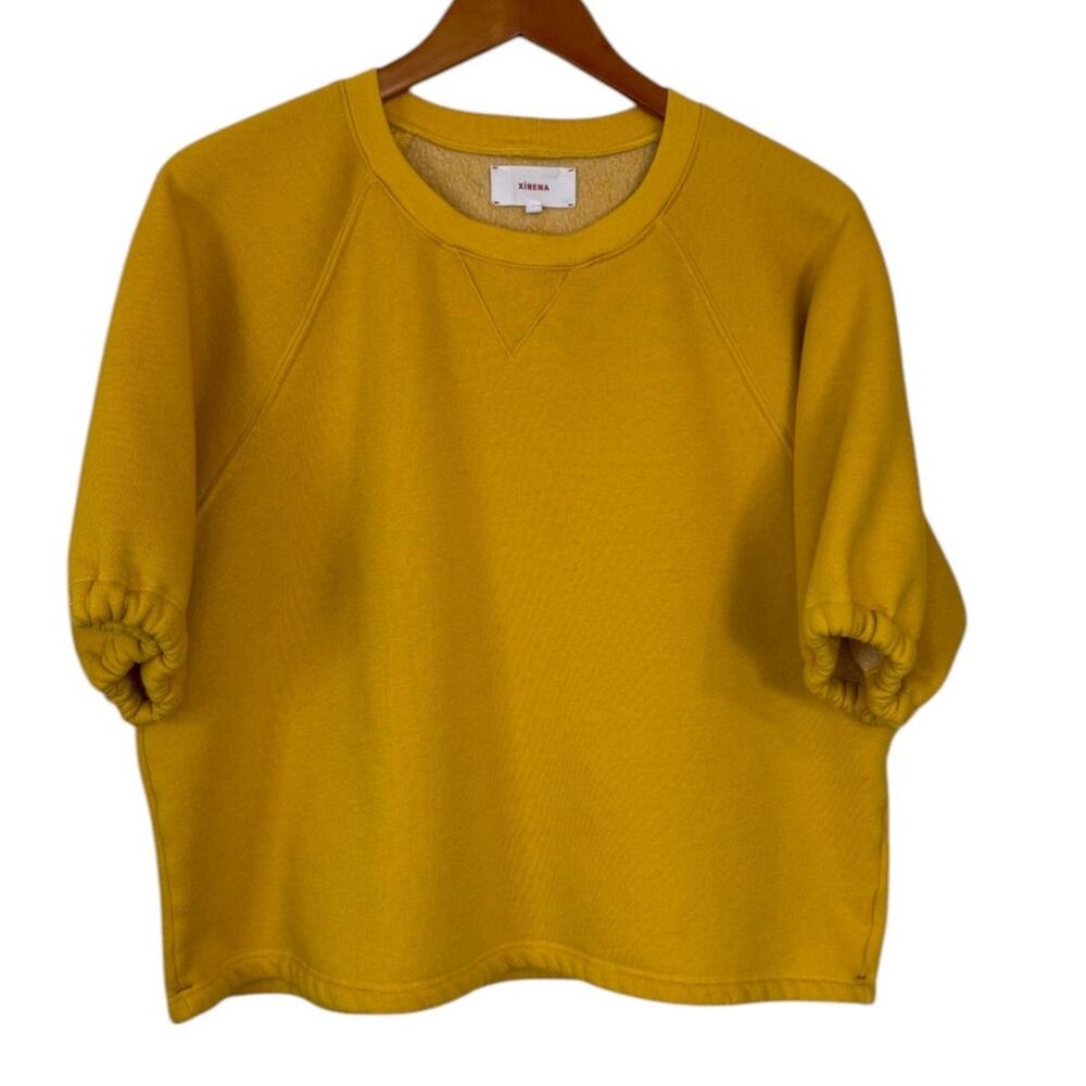 XiRENA Mustard Yellow Short Sleeve Sweatshirt